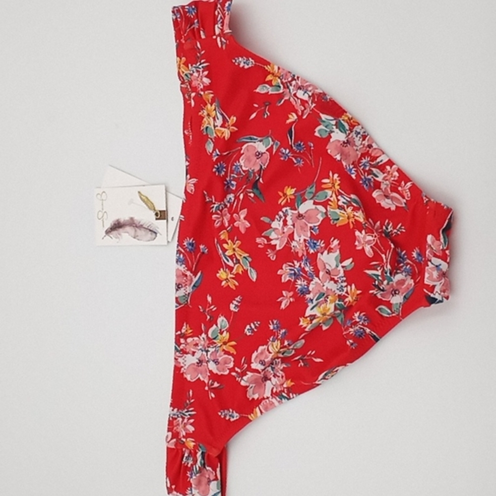 Jessica Simpson Chantilly Lace Floral Side Shirred Hipster Bottoms Red - Picture 5 of 9